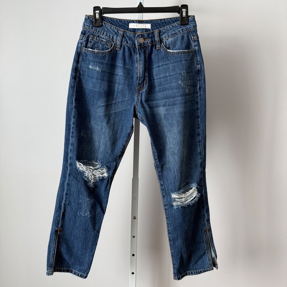 Nature Denim sz 25/3 Distressed Straight‎ Leg Ankle Zip Jeans Blue Boho